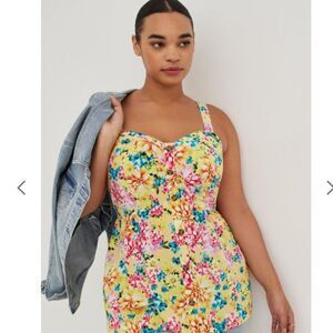 Fit And Flare Rayon Slub Lace-Up Back Tank 2X